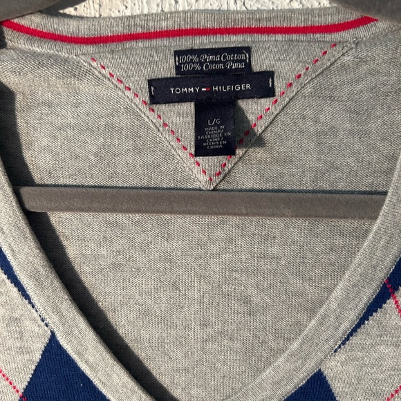 Tommy Hilfiger Grey Blue Argyle Pattern Pullover Pima Cotton Jumper/Sweater - Picture 2 of 5